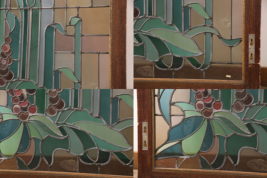 ヨーロッパヴィンテージ　イタリア製　G.POLLONI作　壁掛け式で絵画のように!空間を彩るステンドグラス(ディスプレイ、アート、ビンテージ)(R-050865)