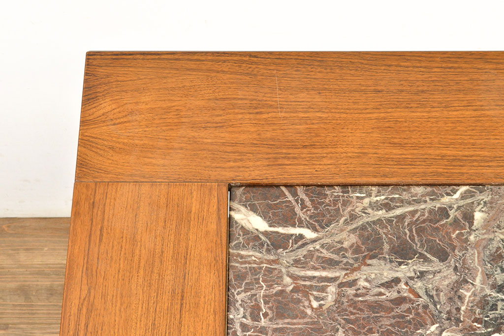 中古　デンマーク家具　bendixen design(ベンディクセン)社　ローズウッド材　チーク材　真鍮装飾と大理石の天板が高級感を演出するセンターテーブル(コーヒーテーブル、ローテーブル、北欧)(R-050952)