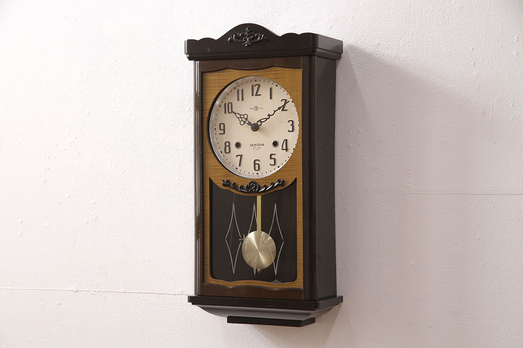 アンティーク時計　精工舎(SEIKOSHA、セイコー)　21DAY　電池式　 昭和レトロな雰囲気あふれる柱時計(振り子時計、掛け時計、古時計)(R-051014)