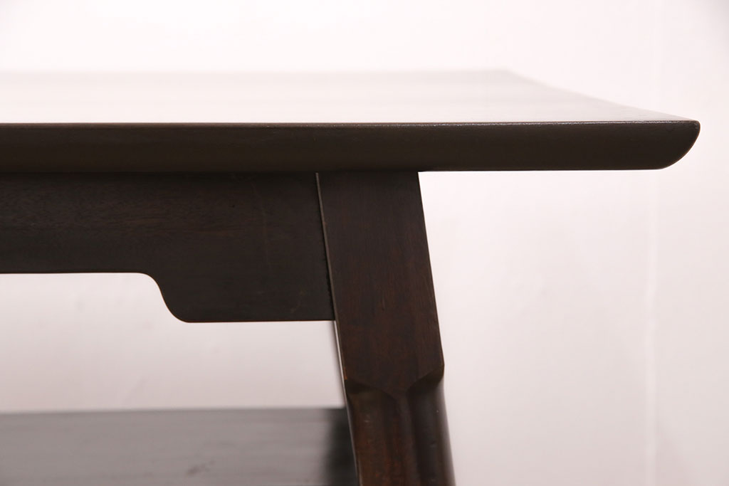 ビンテージ家具　松本民芸家具　洗練された佇まいが魅力の棚付きダイニングテーブル(食卓、2人掛け、ヴィンテージ)(R-051262)