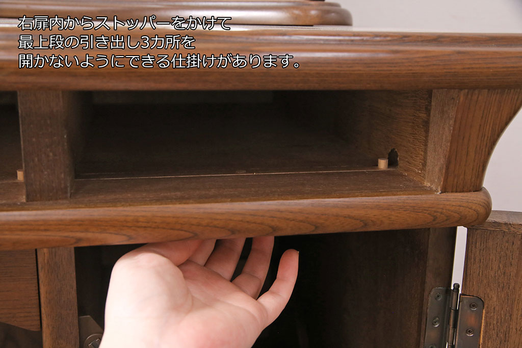 中古　松永工房　ゆるやかなカーブを描くデザインがエレガントな印象を醸し出すドレッサー&チェアセット(鏡台、スツール)(R-051305)