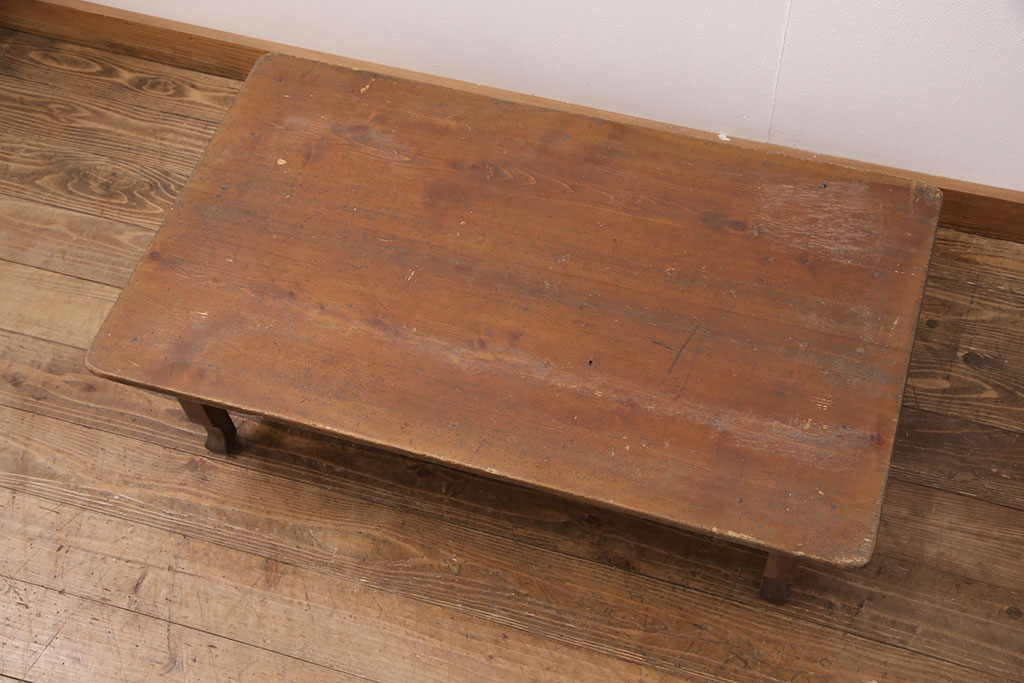 和製アンティーク　ヒノキ材・ケヤキ材　レトロな空間づくりに活躍する横長タイプのちゃぶ台(座卓、ローテーブル、折り畳み)(R-051318)