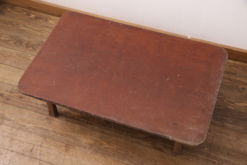 和製アンティーク　栓材の一枚板を使用したレトロな角型ちゃぶ台(座卓、ローテーブル、折り畳みテーブル)(R-051322)