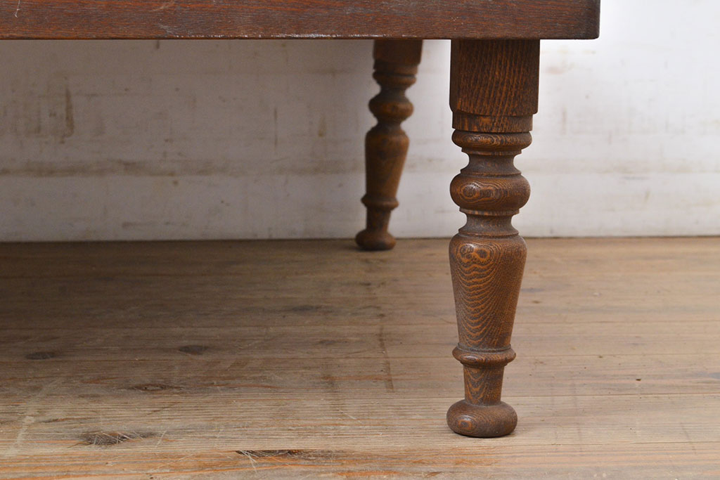和製アンティーク　総ケヤキ材　挽き物の脚が目を惹く角ちゃぶ台(座卓、ローテーブル、折り畳みテーブル)(R-051423)