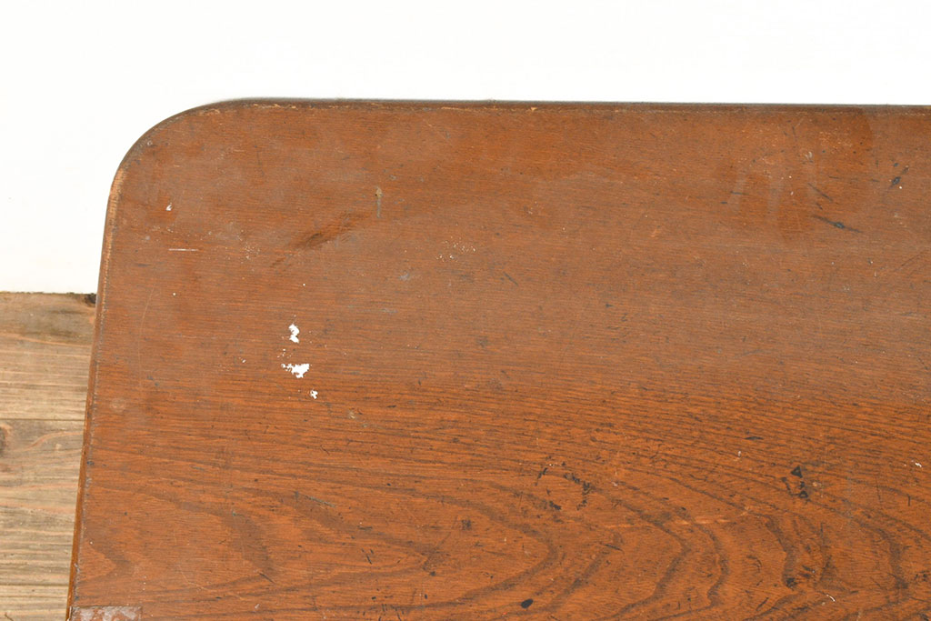 和製アンティーク　栓材一枚板　味わいたっぷりのレトロな角ちゃぶ台(ローテーブル、座卓、折り畳み)(R-051429)