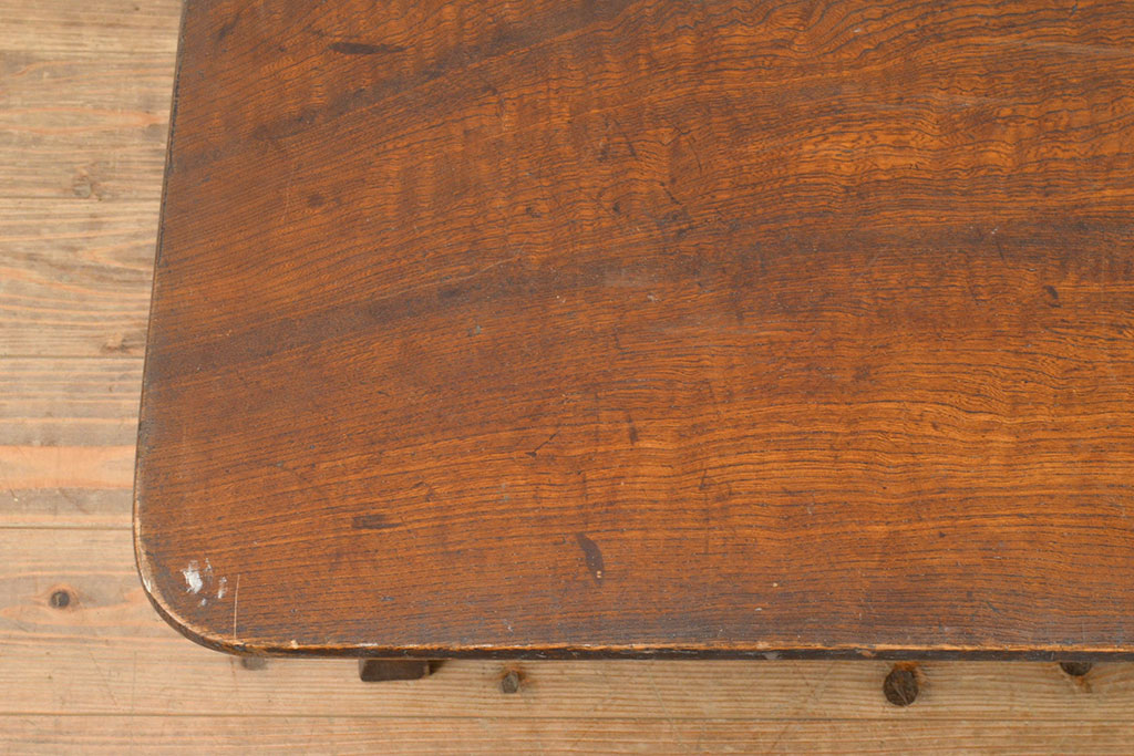 和製アンティーク　栓材　天板一枚板　味のある木目が楽しめる角ちゃぶ台(ローテーブル、座卓、折りたたみテーブル)(R-051433)