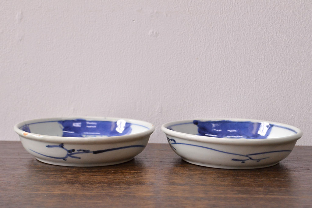 江戸期　古伊万里　染付仙人図　なます皿2枚セット(中皿、和食器)(R-051997)