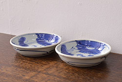 江戸期　古伊万里　染付仙人図　なます皿2枚セット(中皿、和食器)(R-051998)