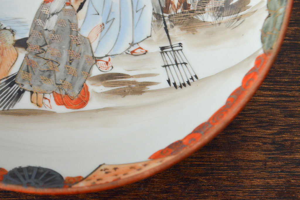 明治期　九谷焼　鶴亀に高砂図　色絵　小皿5枚セット(和食器)(R-052061)