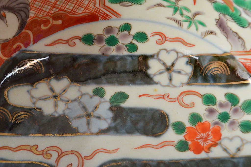 江戸期　古伊万里　色絵染付花模様　深鉢2点セット(深皿、和食器)(R-052062)