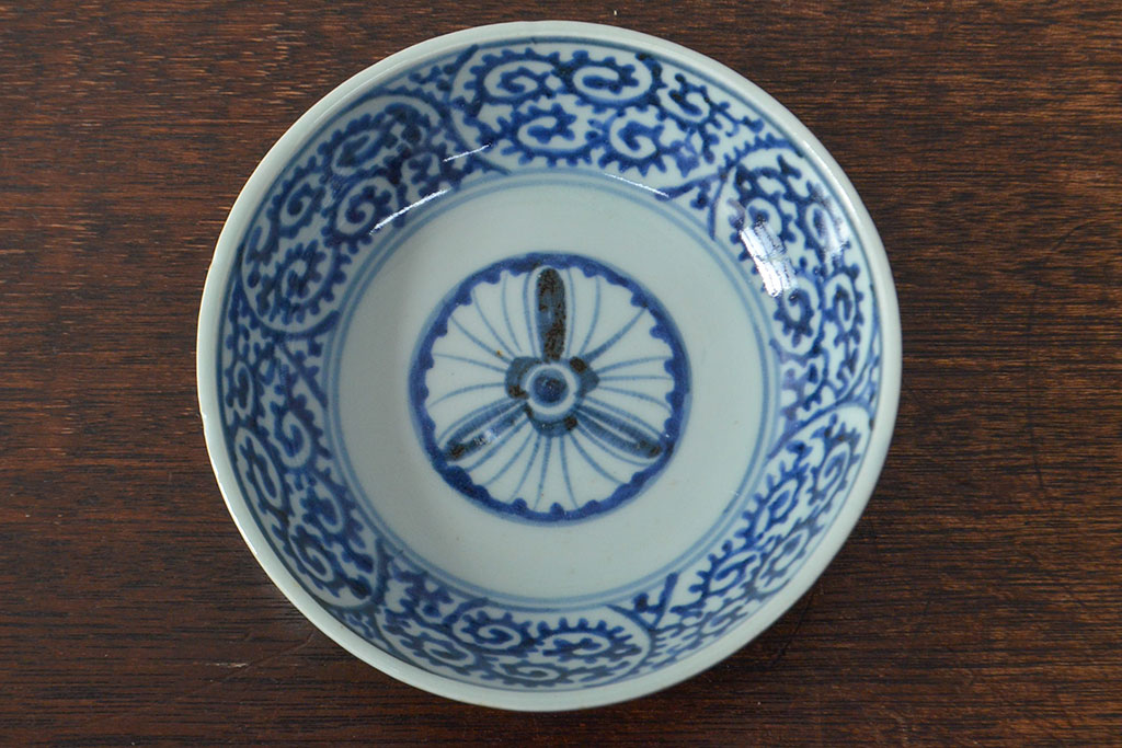 江戸期　古伊万里　蛸唐草文染付　なます皿3枚セット(中皿、和食器)(R-052066)