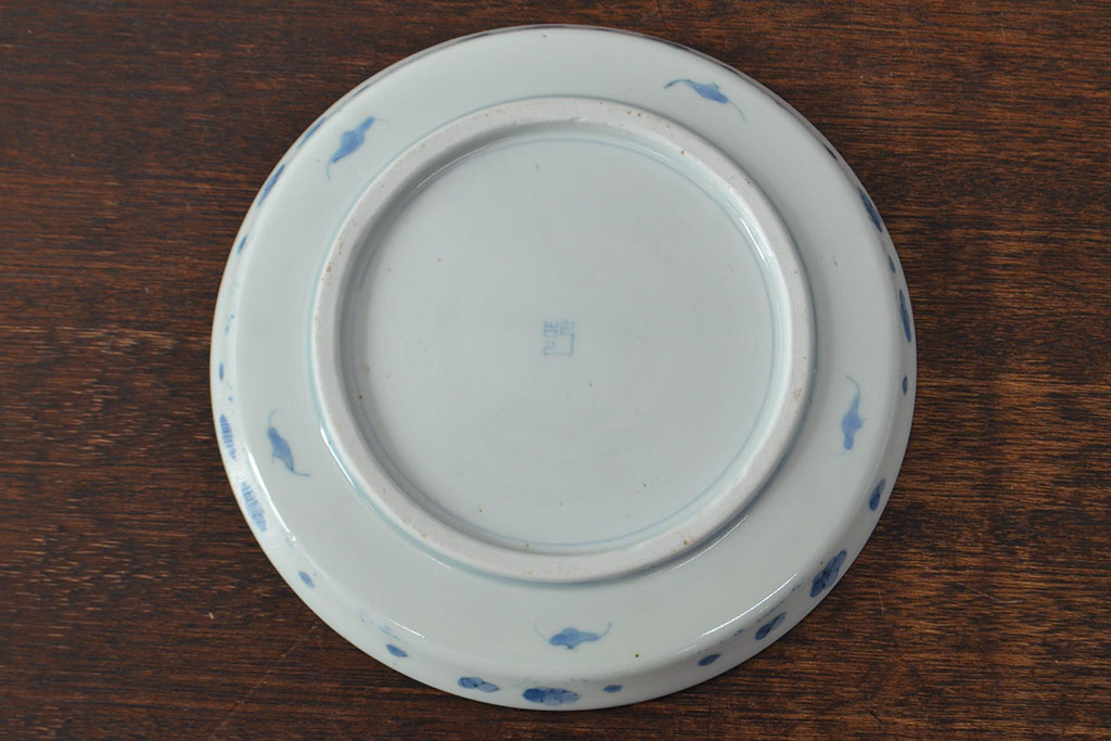 江戸期　古伊万里　四花文染付　六寸皿2枚セット(和食器、中皿)(R-052080)