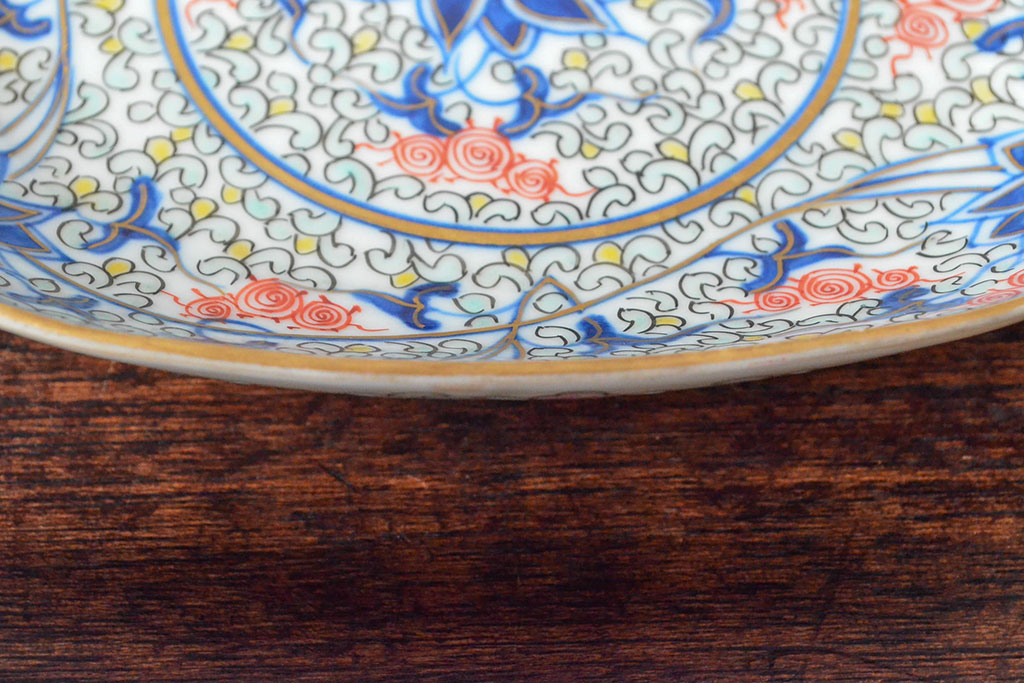 大清光緒年製　色絵染付　楕円変形皿3枚(伊万里、中国?)(R-052346)