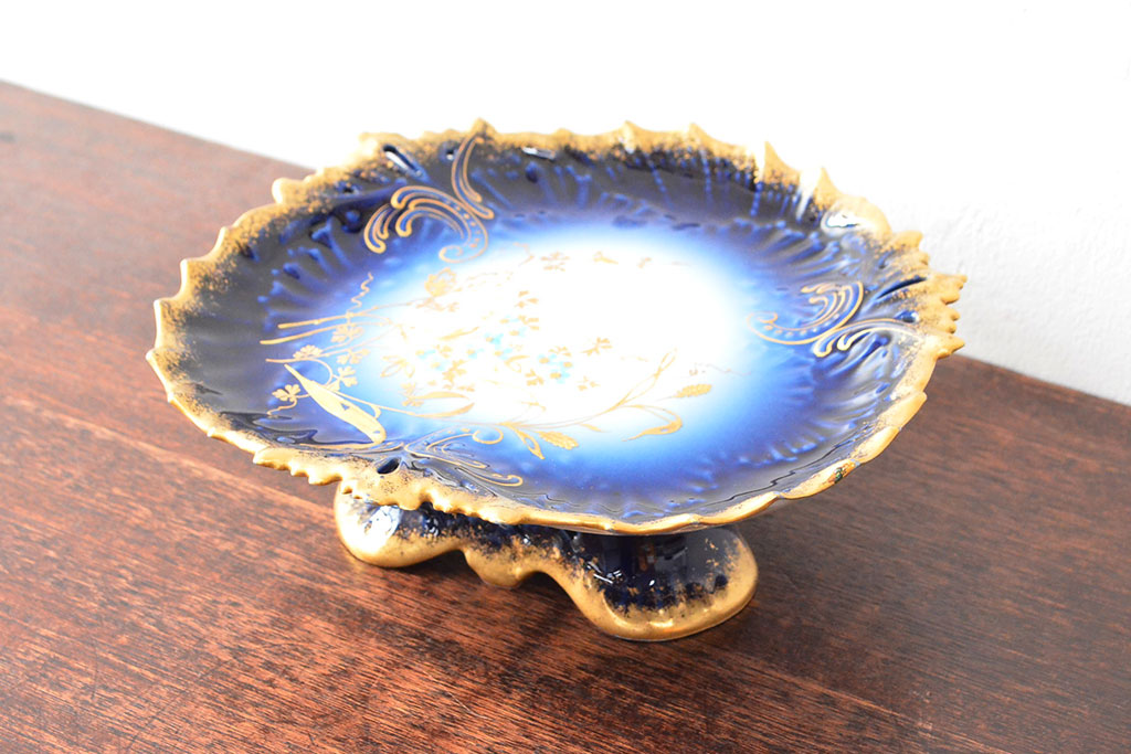 フランスアンティーク Limoges リモージュ コンポート(花柄、金彩)(R
