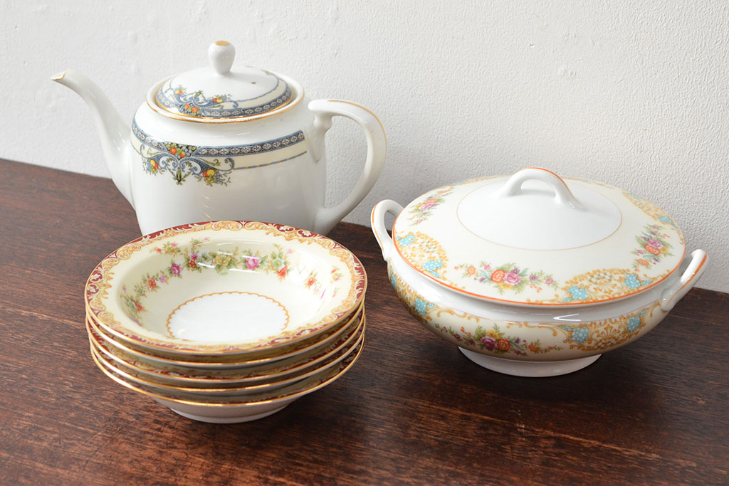 戦前 オールドノリタケ Noritake ティーポット・蓋物・皿など7点