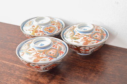 アンティーク雑貨　昭和初期　赤被せ　菊花紋　切子ショットグラス(酒器、和食器)2個セット