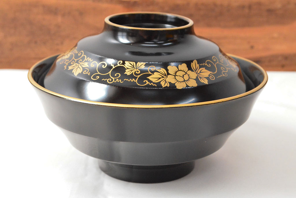 大正〜昭和初期　黒漆金蒔絵　木製椀10客(お椀、漆器)(R-052945)