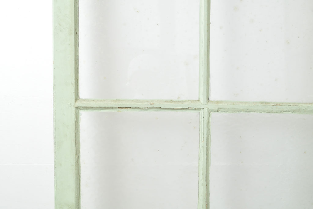 【N様用ご注文品】フランスアンティーク　人気のオーバル型ドアノブが付いた、ホワイトとミントグリーンの優しい色合いが可愛らしいガラス扉2枚セット(両開きドア、建具)(R-053019)