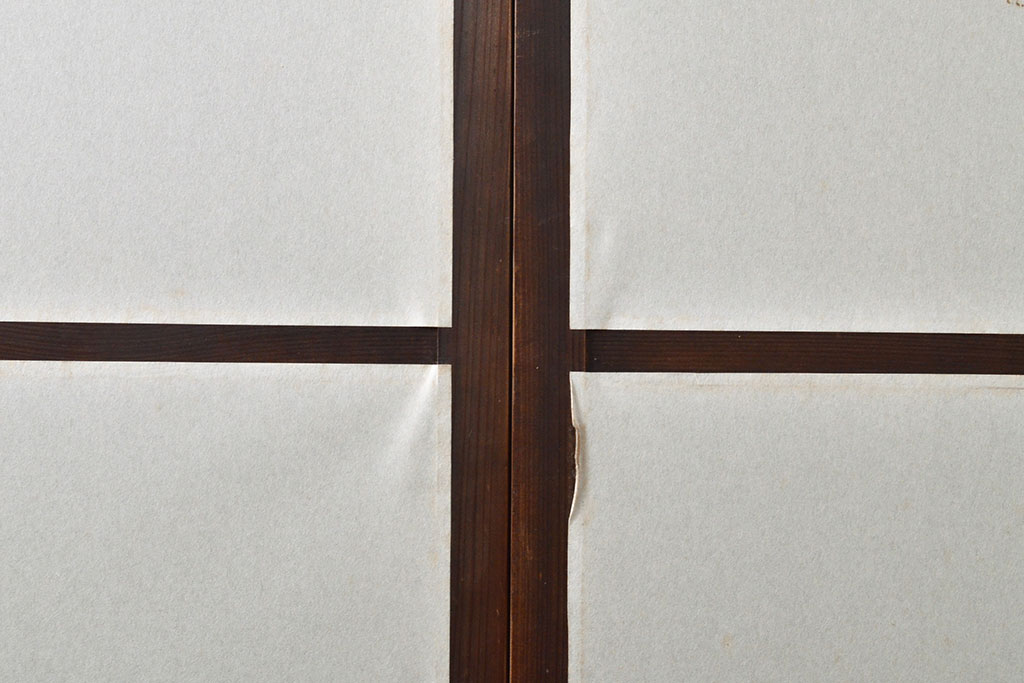 アンティーク建具　昭和初期　経年を感じる木の風合いが味わい深い幅狭格子戸2枚セット(引き戸、帯ガラス戸)(R-053132)