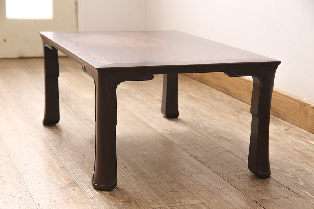 アンティーク家具　明治期　美しい木肌を堪能できる総シタン材製の文人文机(座卓、ローテーブル、総紫檀材)(R-053373)