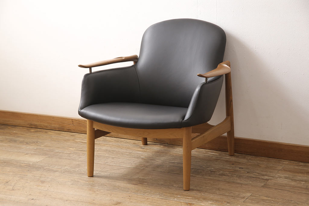 中古 超美品 キタニ(KITANI) ウォールナット フィン・ユールデザイン FJ-01 美しさを感じさせる本革イージーチェア(レザー、アームチェア、椅子)(R-053448)  ラフジュ工房