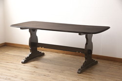 和製アンティーク　アンティークカラーがお部屋のアクセントになるナラ材製ラウンドテーブル(コーヒーテーブル、サイドテーブル)(R-049819)