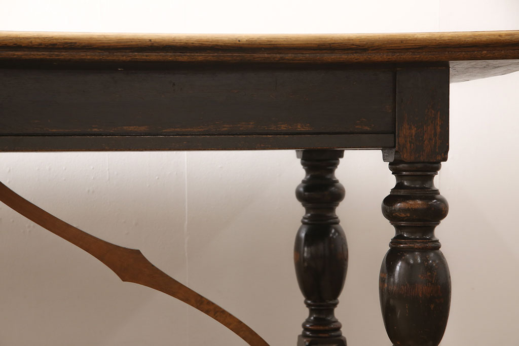 和製アンティーク　希少!　大正ロマン　ナラ材　希少なデザインが魅力的なダイニングテーブル(作業台、食卓)(R-053514)
