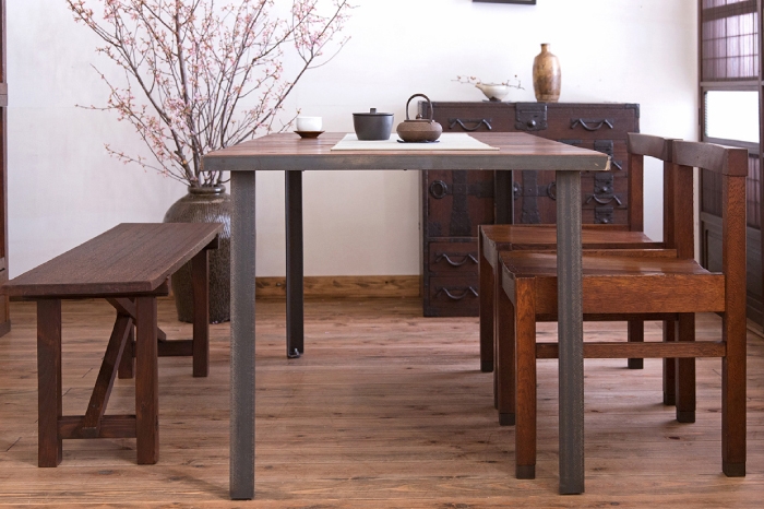 鉄脚テーブル　和製アンティーク　ベンチ　チェア