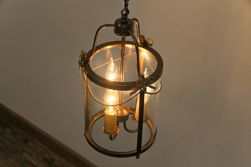 フランスアンティーク ランタン型 リボンのモチーフが可愛らしいペンダントランプ(ライト、天井照明) | ラフジュ工房