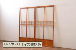 中古　高級品　滑らかな木肌が美しい!数寄屋の荒格子戸2枚セット(建具、引き戸)(R-063792)