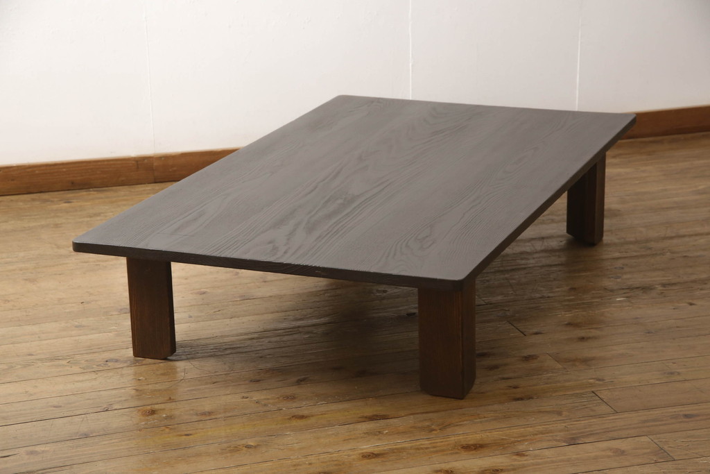 和製ヴィンテージ　浮造り仕上げ　味のある風合いが楽しめる総栗材製の座卓(ローテーブル、ビンテージ)(R-047354)