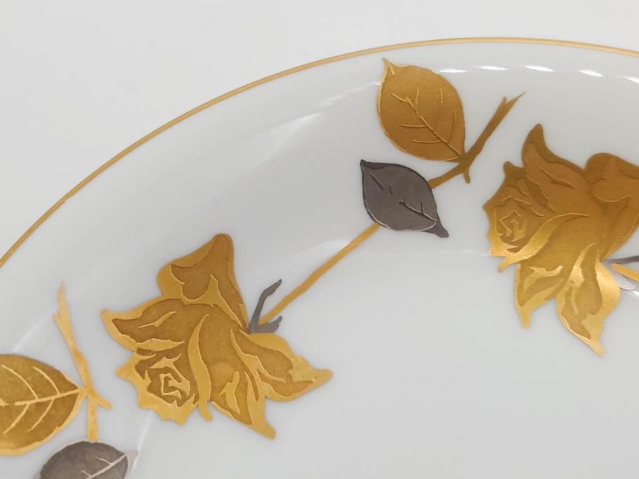 大倉陶園(OKURA、OAC)　 金蝕バラ　品格漂う豪華なプレート5枚セット(手描き、ディッシュ、ローズ、バラ、中皿、洋食器)(R-079325)