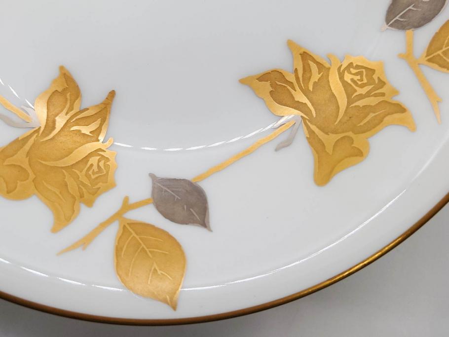 大倉陶園(OKURA、OAC)　 金蝕バラ　品格漂う豪華なプレート5枚セット(手描き、ディッシュ、ローズ、バラ、中皿、洋食器)(R-079325)