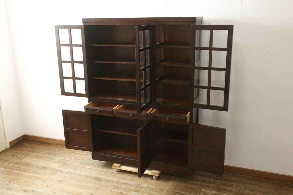 中古　美品　松本民芸家具　和モダンな佇まいが美しいG-III型面取り食器棚(収納棚、戸棚、キャビネット、カップボード)(定価約83万円)(R-060254)