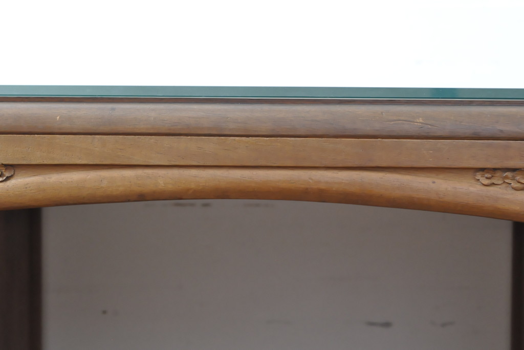 フランスアンティーク　ローズウッド　ガラス天板付き　クラシカルな佇まいと独特の木目が魅力のパートナーデスク(カウンターテーブル、在宅用、在宅ワーク、ニーホールデスク、ワークデスク、両袖机)(R-055399)