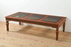アンティーク家具　ヒノキ材製天板　ペイントが素敵な鉄脚テーブル(平机)