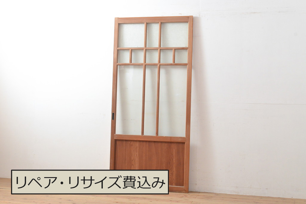 和製アンティーク　くっきりとした木目をお楽しみいただけるガラス戸1枚(引き戸、建具)(R-055310)