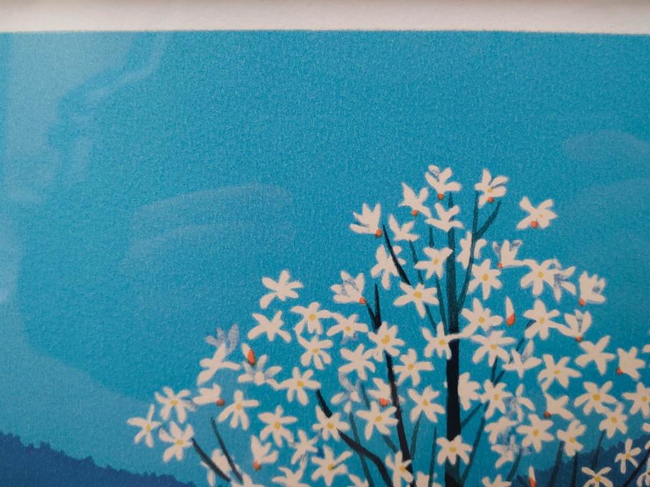 真作　1990年　東山魁夷　「清暁」　限定300部のうち第26番　心が澄み渡るような色彩が美しいリトグラフ(絵画、風景画、山、湖、樹木、花、版画、壁掛け、額装、タトウ箱付き、発行証付き、落款印、共シール、黄袋付き、外箱付き)(R-079454)