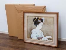 真作　中尾淳　「舞妓」　F10(10号)　絵画(日本画、女性、人物、着物、共シール、サイン付き、落款印、肉筆、額装、共箱付き)(R-079455)