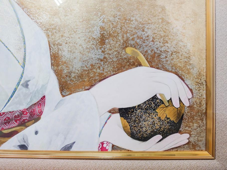 真作　中尾淳　「舞妓」　F10(10号)　絵画(日本画、女性、人物、着物、共シール、サイン付き、落款印、肉筆、額装、共箱付き)(R-079455)