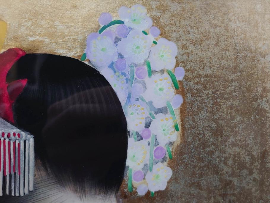 真作　中尾淳　「舞妓」　F10(10号)　絵画(日本画、女性、人物、着物、共シール、サイン付き、落款印、肉筆、額装、共箱付き)(R-079455)