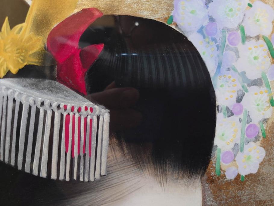 真作　中尾淳　「舞妓」　F10(10号)　絵画(日本画、女性、人物、着物、共シール、サイン付き、落款印、肉筆、額装、共箱付き)(R-079455)