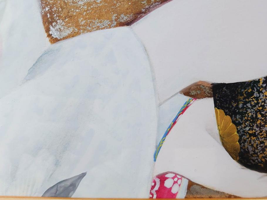 真作　中尾淳　「舞妓」　F10(10号)　絵画(日本画、女性、人物、着物、共シール、サイン付き、落款印、肉筆、額装、共箱付き)(R-079455)