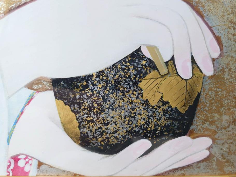 真作　中尾淳　「舞妓」　F10(10号)　絵画(日本画、女性、人物、着物、共シール、サイン付き、落款印、肉筆、額装、共箱付き)(R-079455)