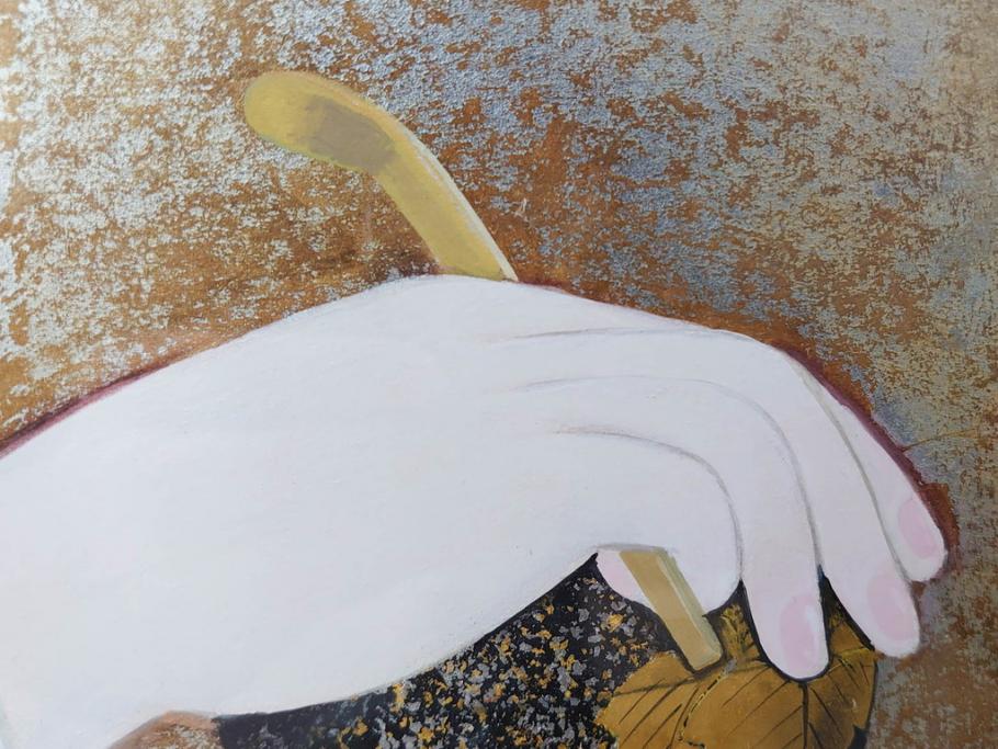 真作　中尾淳　「舞妓」　F10(10号)　絵画(日本画、女性、人物、着物、共シール、サイン付き、落款印、肉筆、額装、共箱付き)(R-079455)
