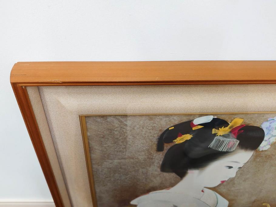 真作　中尾淳　「舞妓」　F10(10号)　絵画(日本画、女性、人物、着物、共シール、サイン付き、落款印、肉筆、額装、共箱付き)(R-079455)