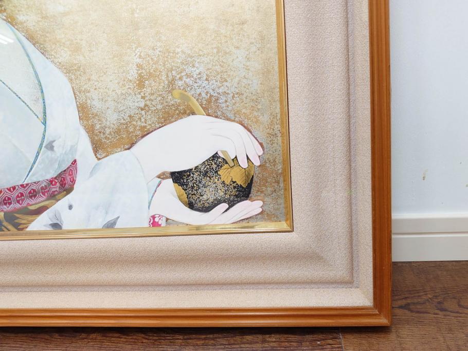 真作　中尾淳　「舞妓」　F10(10号)　絵画(日本画、女性、人物、着物、共シール、サイン付き、落款印、肉筆、額装、共箱付き)(R-079455)