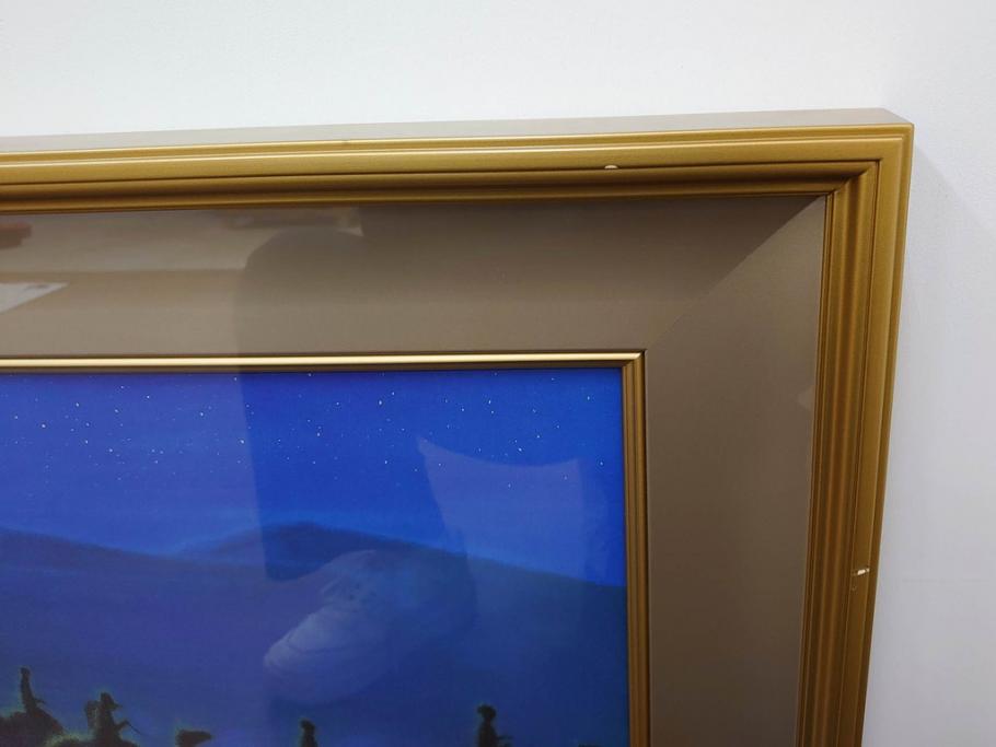 複製画　平山郁夫　「月光流砂行」　限定1200部　112/1200　絵画(日本画、岩絵具方式、複製、砂漠、ラクダ、夜、風景、シルクロード、隊商、キャラバン、額装、落款印、黄袋付き、共箱付き)(R-079456)