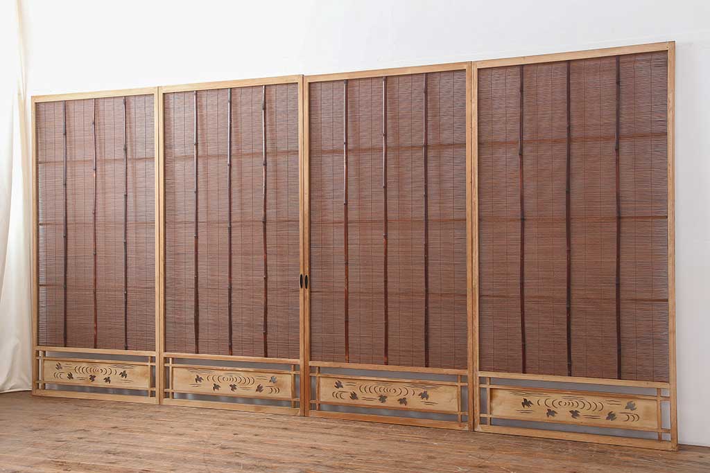 レトロ建具 昭和中期 和の風情を高める御簾戸4枚セット(簾戸、簀戸、葭戸、夏障子、夏戸、葦戸)(R-044191) | ラフジュ工房