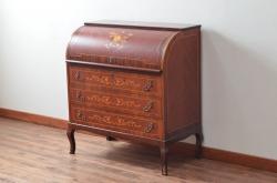 中古　美品　象嵌(マーケットリー)　珍しいシリンダートップのライティングビューロー(ワークデスク、簿記机、引き出し、在宅用、在宅ワーク用)(R-074029)